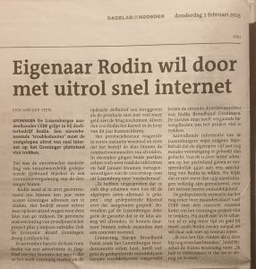 Krantenknipsel: 'Eigenaar Rodin wil door met uitrol snel internet'