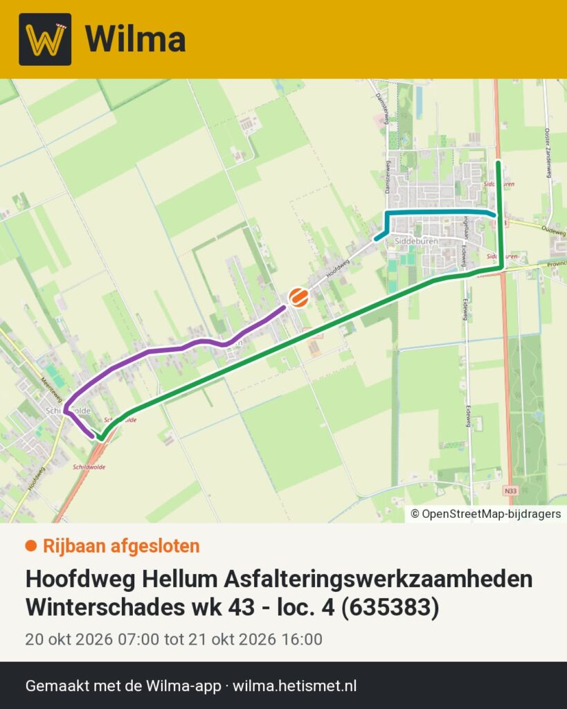 Wegwerkzaamheden oktober 2026 - Wilma kaart